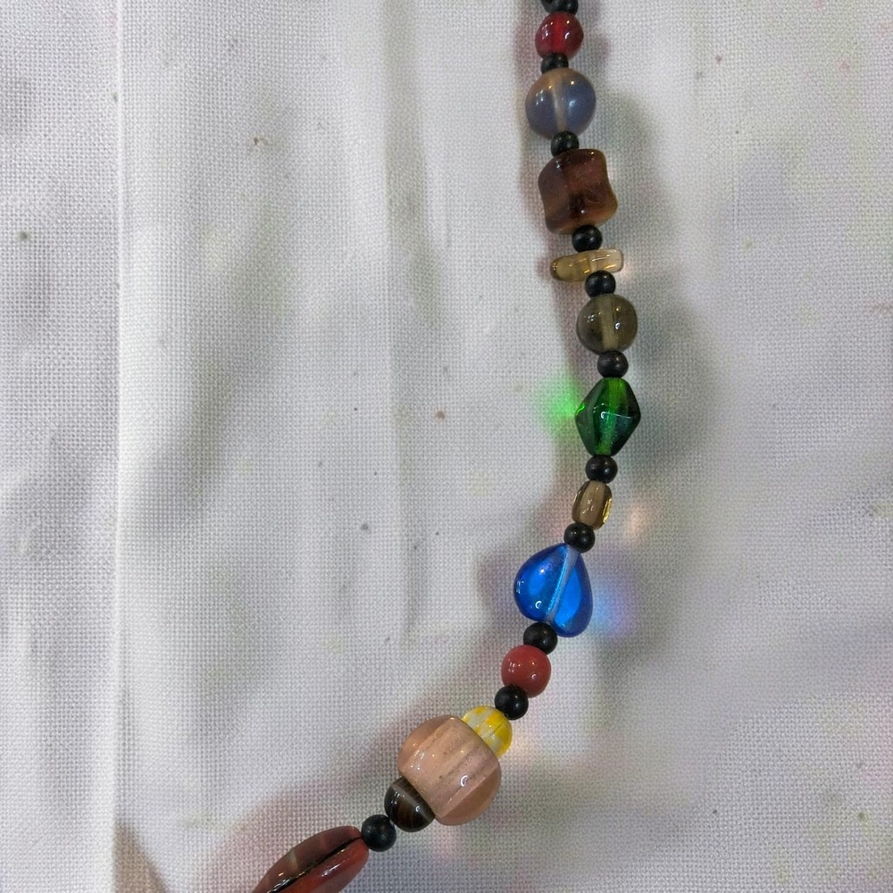 Vintage Multicolor Mixed Art Glass Bead Necklace 29in Harlequin Long Strand - Picture 9 of 15